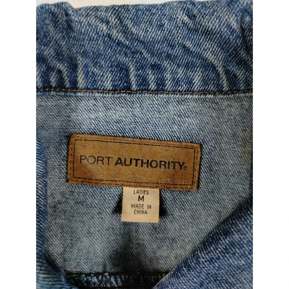 Denim Trucker Jacket Womens Medium Blue‎ Button Front Workwear Port Authority